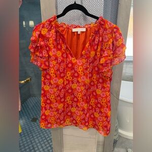 Sugarlips flutter sleeve flower power pink red shirt top size large